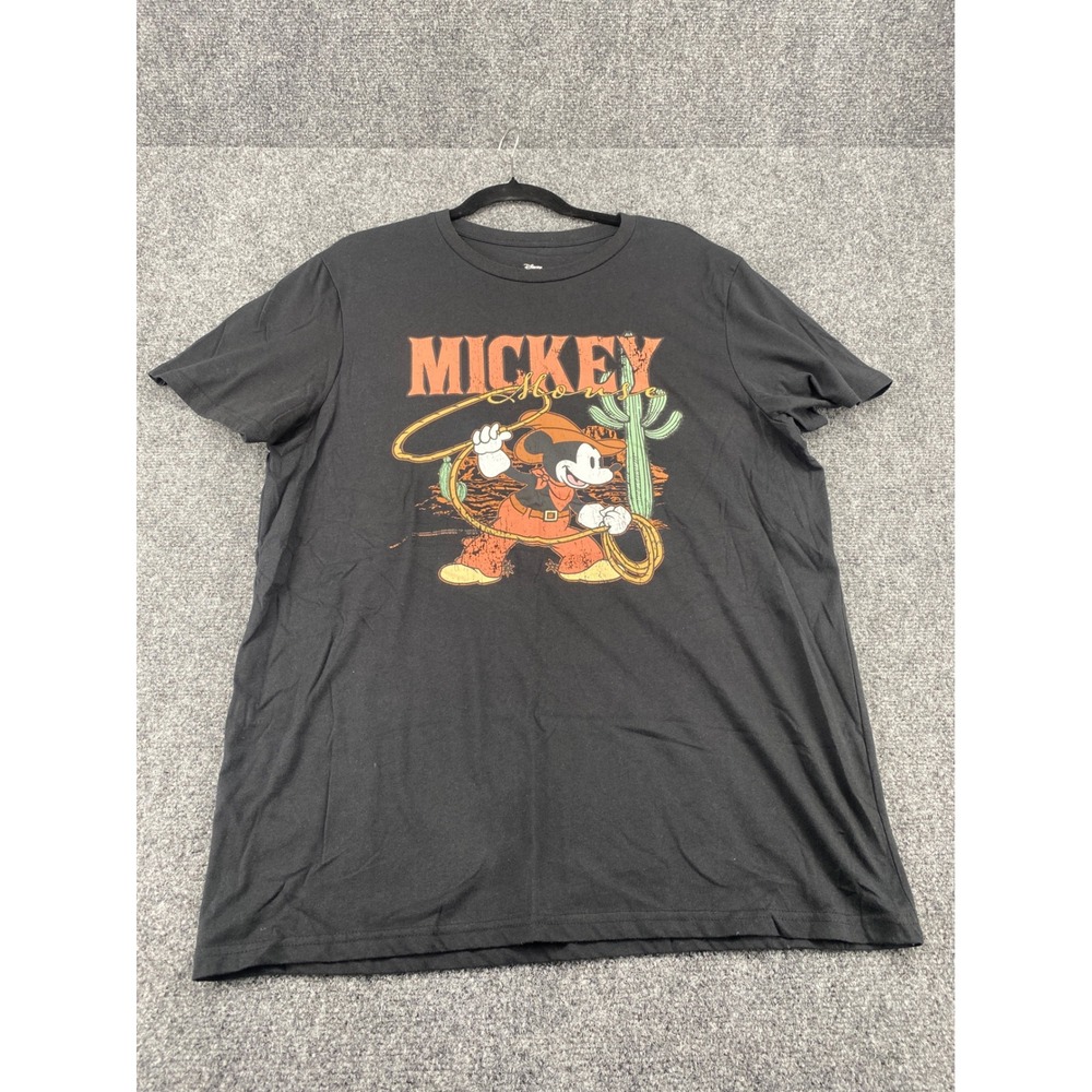 Disney Mickey Mouse Cowboy Graphic T-Shirt Mens XL Black Western Lasso Cactus